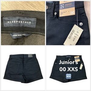 Junior’s Aeropostale 00 XXS MIDI Black Denim Jeans Shorts High Rise Shortie NWT